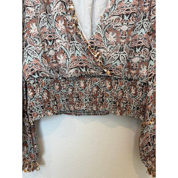 by‎ Anthropologie Printed Paisley Ruffle Blouse V Neck Large - Picture 2 of 8